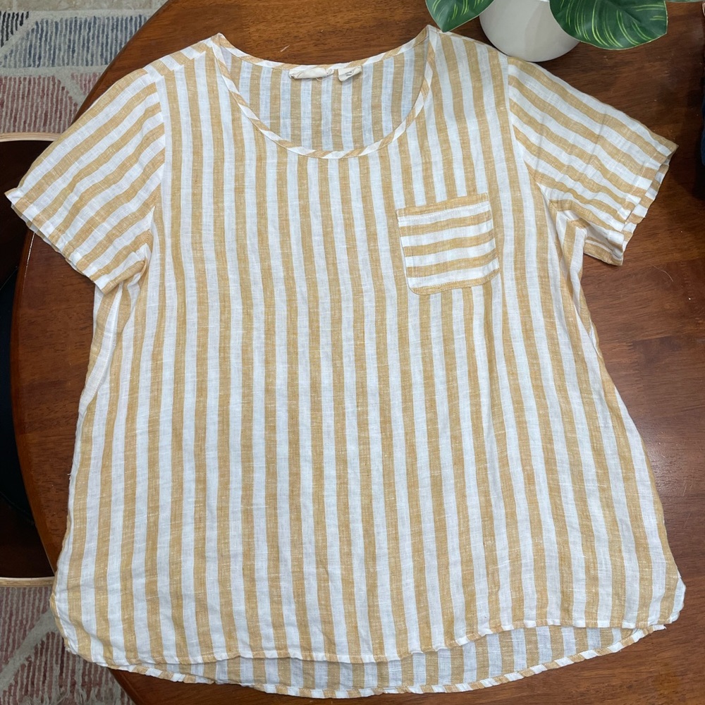 Christian Siriano 100% Linen Scoop Neck Shirt